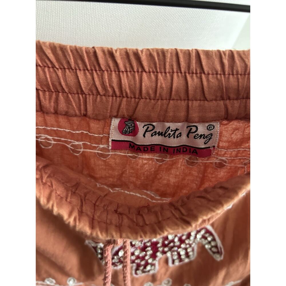 Embellished Orange Embroidery Skirt L Boho Indie Elephant - Picture 3 of 9